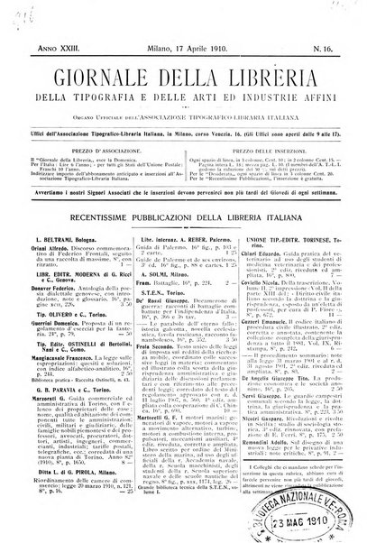 Giornale della libreria della tipografia e delle arti e industrie affini supplemento alla Bibliografia italiana, pubblicato dall'Associazione tipografico-libraria italiana