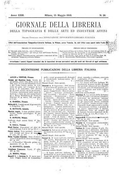 Giornale della libreria della tipografia e delle arti e industrie affini supplemento alla Bibliografia italiana, pubblicato dall'Associazione tipografico-libraria italiana