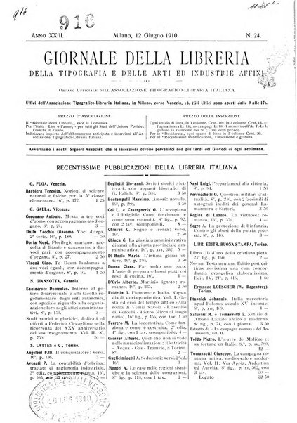 Giornale della libreria della tipografia e delle arti e industrie affini supplemento alla Bibliografia italiana, pubblicato dall'Associazione tipografico-libraria italiana