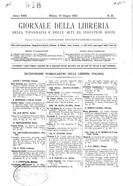 Giornale della libreria della tipografia e delle arti e industrie affini supplemento alla Bibliografia italiana, pubblicato dall'Associazione tipografico-libraria italiana