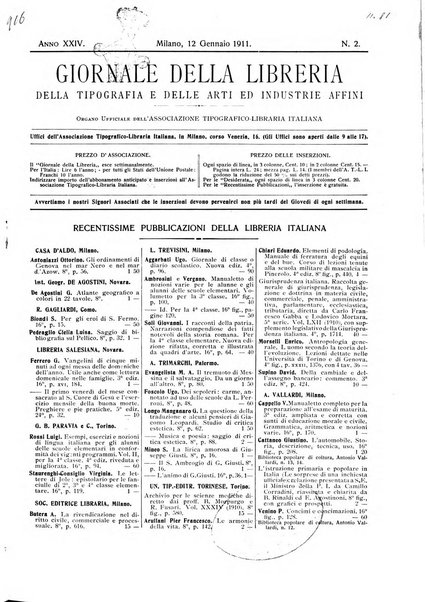 Giornale della libreria della tipografia e delle arti e industrie affini supplemento alla Bibliografia italiana, pubblicato dall'Associazione tipografico-libraria italiana