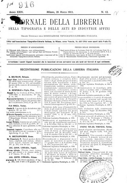 Giornale della libreria della tipografia e delle arti e industrie affini supplemento alla Bibliografia italiana, pubblicato dall'Associazione tipografico-libraria italiana