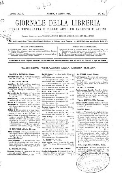 Giornale della libreria della tipografia e delle arti e industrie affini supplemento alla Bibliografia italiana, pubblicato dall'Associazione tipografico-libraria italiana