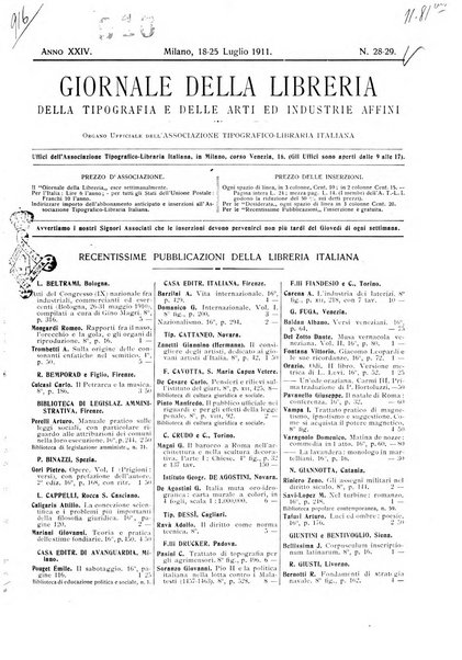 Giornale della libreria della tipografia e delle arti e industrie affini supplemento alla Bibliografia italiana, pubblicato dall'Associazione tipografico-libraria italiana