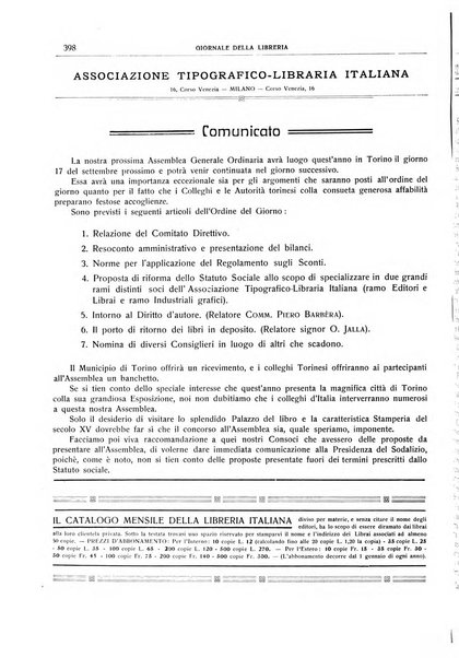 Giornale della libreria della tipografia e delle arti e industrie affini supplemento alla Bibliografia italiana, pubblicato dall'Associazione tipografico-libraria italiana