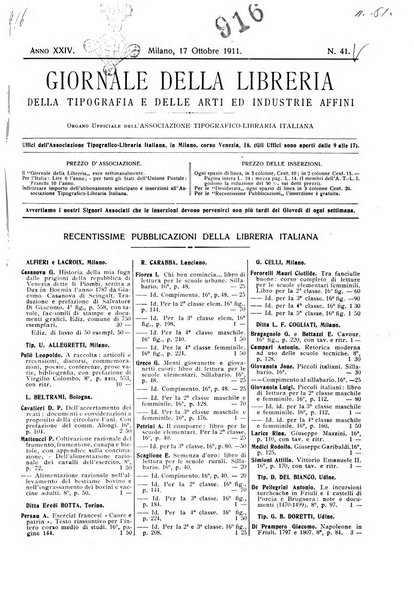 Giornale della libreria della tipografia e delle arti e industrie affini supplemento alla Bibliografia italiana, pubblicato dall'Associazione tipografico-libraria italiana