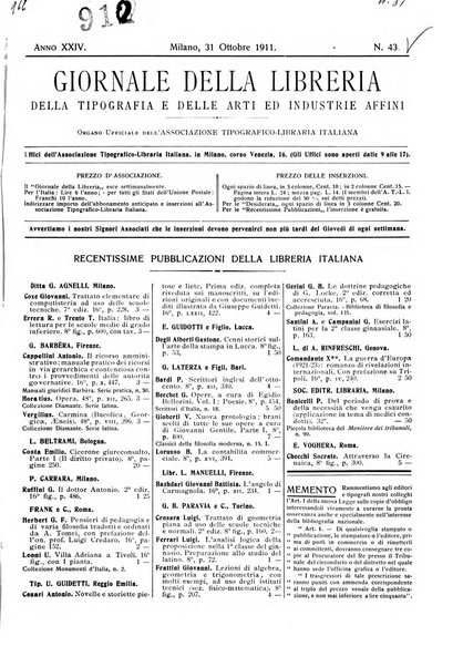 Giornale della libreria della tipografia e delle arti e industrie affini supplemento alla Bibliografia italiana, pubblicato dall'Associazione tipografico-libraria italiana