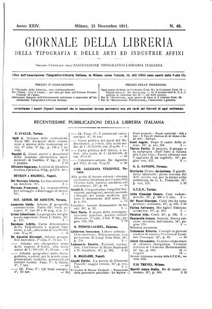 Giornale della libreria della tipografia e delle arti e industrie affini supplemento alla Bibliografia italiana, pubblicato dall'Associazione tipografico-libraria italiana