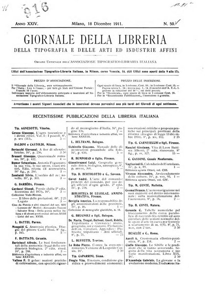 Giornale della libreria della tipografia e delle arti e industrie affini supplemento alla Bibliografia italiana, pubblicato dall'Associazione tipografico-libraria italiana