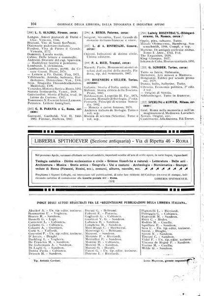 Giornale della libreria della tipografia e delle arti e industrie affini supplemento alla Bibliografia italiana, pubblicato dall'Associazione tipografico-libraria italiana