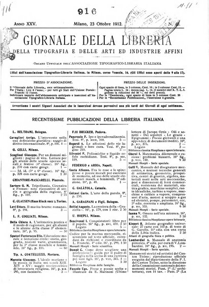 Giornale della libreria della tipografia e delle arti e industrie affini supplemento alla Bibliografia italiana, pubblicato dall'Associazione tipografico-libraria italiana