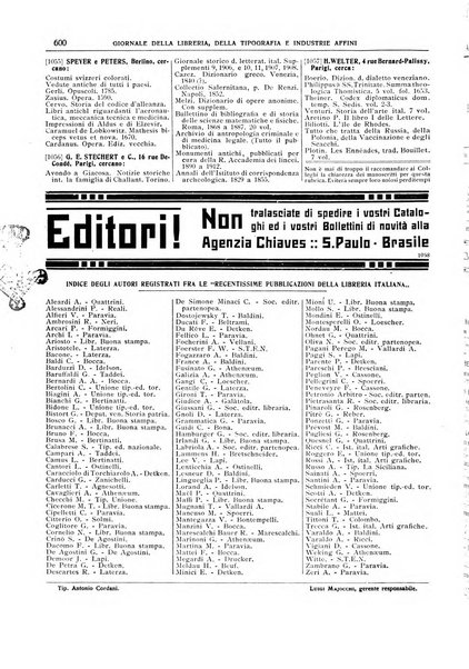 Giornale della libreria della tipografia e delle arti e industrie affini supplemento alla Bibliografia italiana, pubblicato dall'Associazione tipografico-libraria italiana