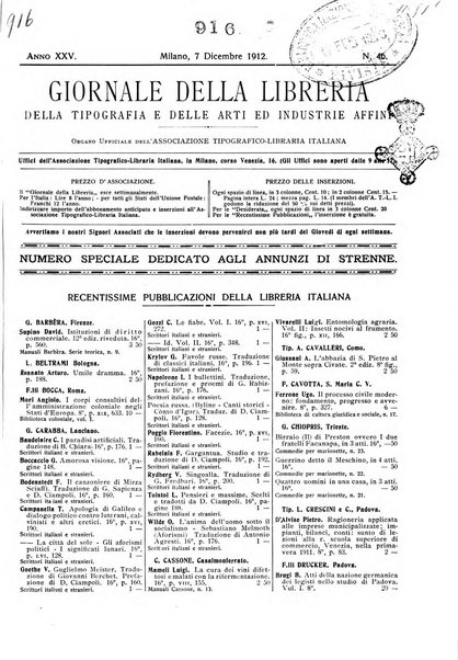 Giornale della libreria della tipografia e delle arti e industrie affini supplemento alla Bibliografia italiana, pubblicato dall'Associazione tipografico-libraria italiana