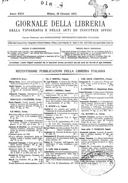 Giornale della libreria della tipografia e delle arti e industrie affini supplemento alla Bibliografia italiana, pubblicato dall'Associazione tipografico-libraria italiana