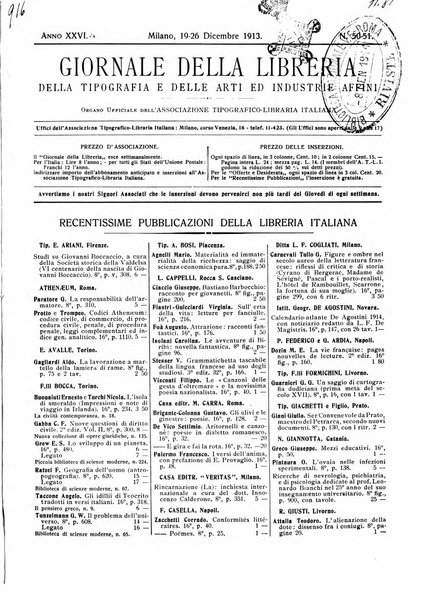 Giornale della libreria della tipografia e delle arti e industrie affini supplemento alla Bibliografia italiana, pubblicato dall'Associazione tipografico-libraria italiana