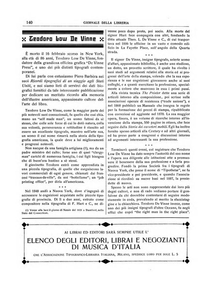 Giornale della libreria della tipografia e delle arti e industrie affini supplemento alla Bibliografia italiana, pubblicato dall'Associazione tipografico-libraria italiana