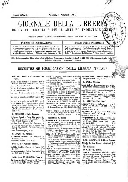 Giornale della libreria della tipografia e delle arti e industrie affini supplemento alla Bibliografia italiana, pubblicato dall'Associazione tipografico-libraria italiana