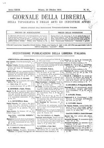 Giornale della libreria della tipografia e delle arti e industrie affini supplemento alla Bibliografia italiana, pubblicato dall'Associazione tipografico-libraria italiana