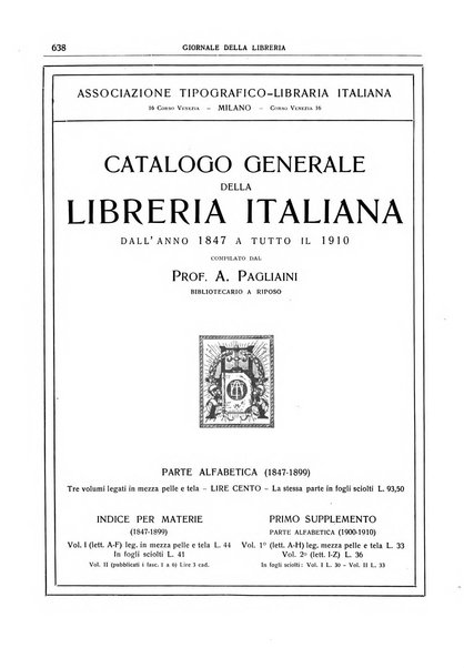 Giornale della libreria della tipografia e delle arti e industrie affini supplemento alla Bibliografia italiana, pubblicato dall'Associazione tipografico-libraria italiana