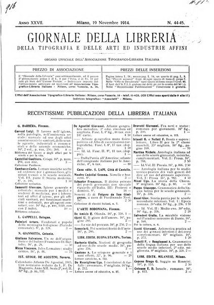 Giornale della libreria della tipografia e delle arti e industrie affini supplemento alla Bibliografia italiana, pubblicato dall'Associazione tipografico-libraria italiana