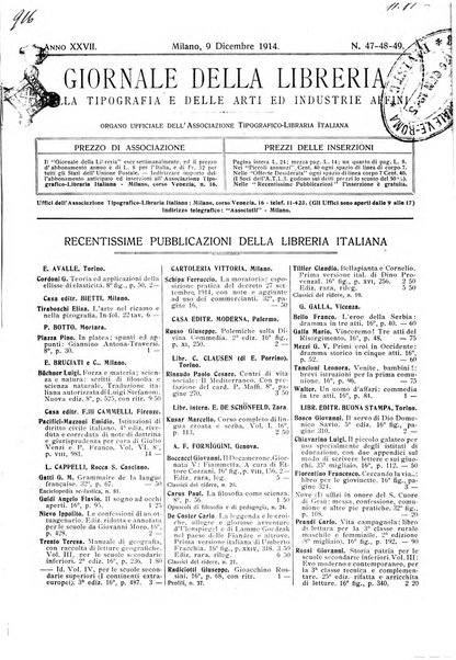 Giornale della libreria della tipografia e delle arti e industrie affini supplemento alla Bibliografia italiana, pubblicato dall'Associazione tipografico-libraria italiana