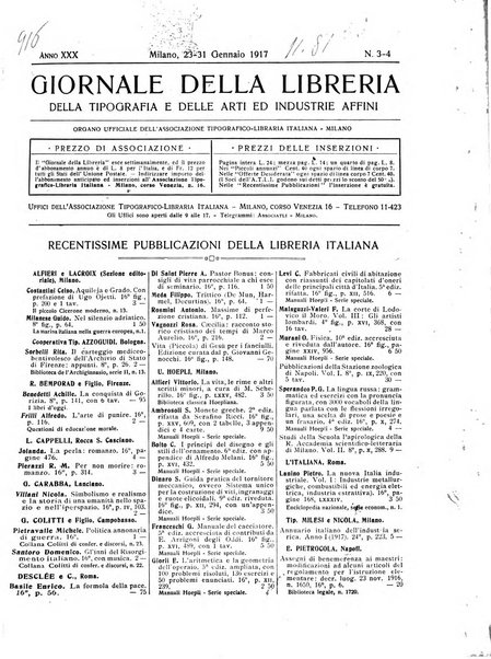 Giornale della libreria della tipografia e delle arti e industrie affini supplemento alla Bibliografia italiana, pubblicato dall'Associazione tipografico-libraria italiana