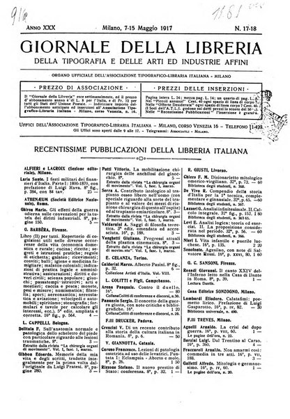 Giornale della libreria della tipografia e delle arti e industrie affini supplemento alla Bibliografia italiana, pubblicato dall'Associazione tipografico-libraria italiana