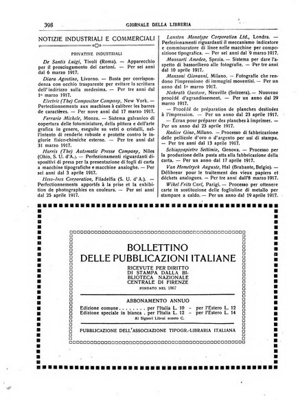 Giornale della libreria della tipografia e delle arti e industrie affini supplemento alla Bibliografia italiana, pubblicato dall'Associazione tipografico-libraria italiana