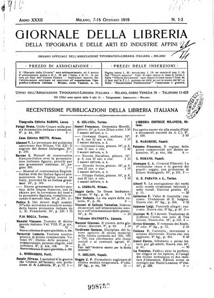 Giornale della libreria della tipografia e delle arti e industrie affini supplemento alla Bibliografia italiana, pubblicato dall'Associazione tipografico-libraria italiana