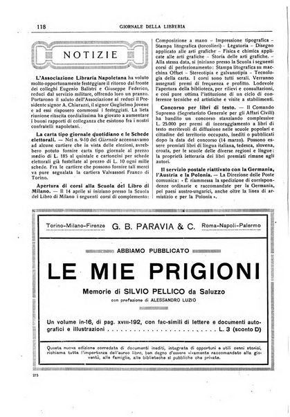 Giornale della libreria della tipografia e delle arti e industrie affini supplemento alla Bibliografia italiana, pubblicato dall'Associazione tipografico-libraria italiana