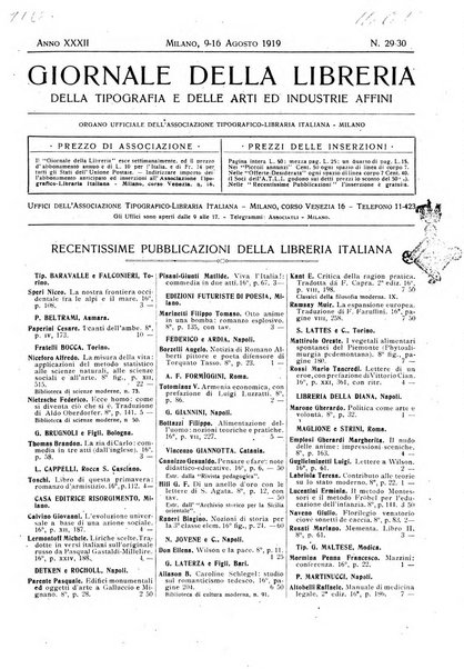 Giornale della libreria della tipografia e delle arti e industrie affini supplemento alla Bibliografia italiana, pubblicato dall'Associazione tipografico-libraria italiana