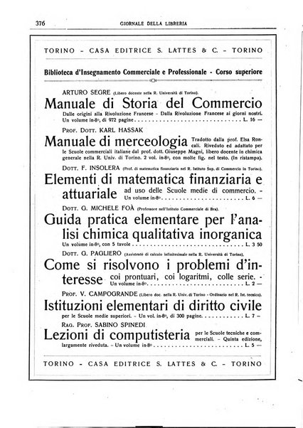 Giornale della libreria della tipografia e delle arti e industrie affini supplemento alla Bibliografia italiana, pubblicato dall'Associazione tipografico-libraria italiana