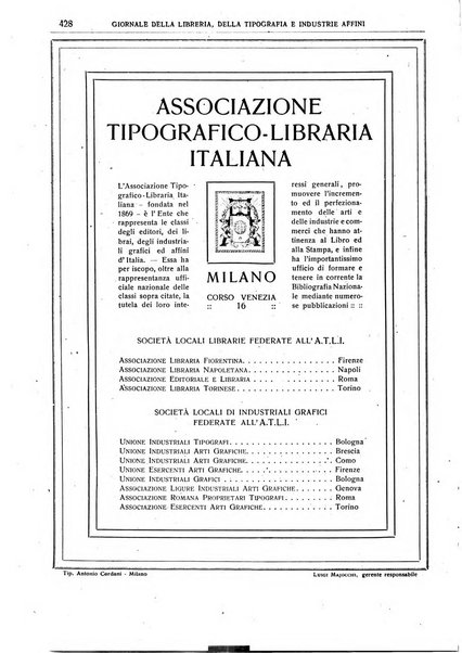 Giornale della libreria della tipografia e delle arti e industrie affini supplemento alla Bibliografia italiana, pubblicato dall'Associazione tipografico-libraria italiana