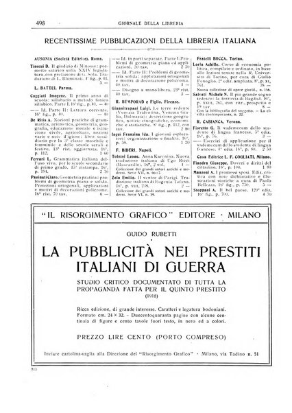 Giornale della libreria della tipografia e delle arti e industrie affini supplemento alla Bibliografia italiana, pubblicato dall'Associazione tipografico-libraria italiana