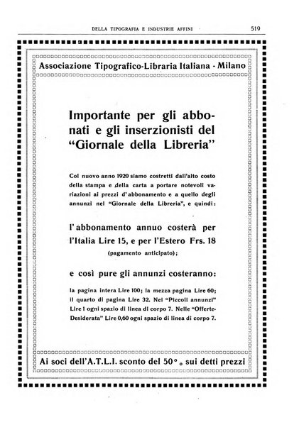 Giornale della libreria della tipografia e delle arti e industrie affini supplemento alla Bibliografia italiana, pubblicato dall'Associazione tipografico-libraria italiana