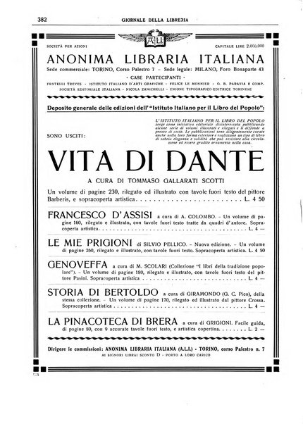 Giornale della libreria della tipografia e delle arti e industrie affini supplemento alla Bibliografia italiana, pubblicato dall'Associazione tipografico-libraria italiana