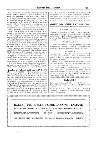 Giornale della libreria della tipografia e delle arti e industrie affini supplemento alla Bibliografia italiana, pubblicato dall'Associazione tipografico-libraria italiana