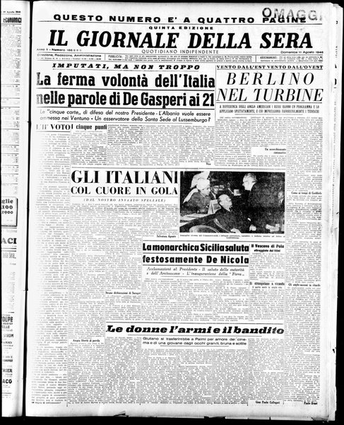 Il giornale della sera : quotidiano indipendente di informazioni