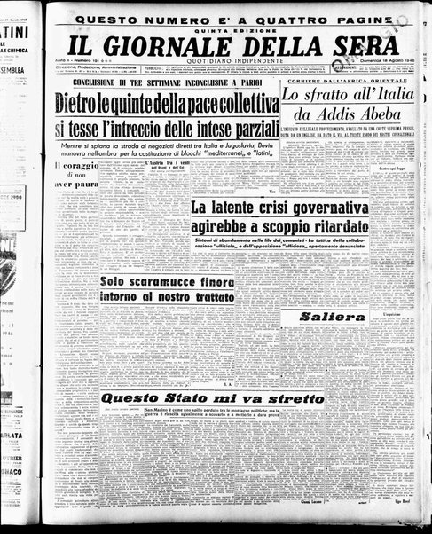 Il giornale della sera : quotidiano indipendente di informazioni