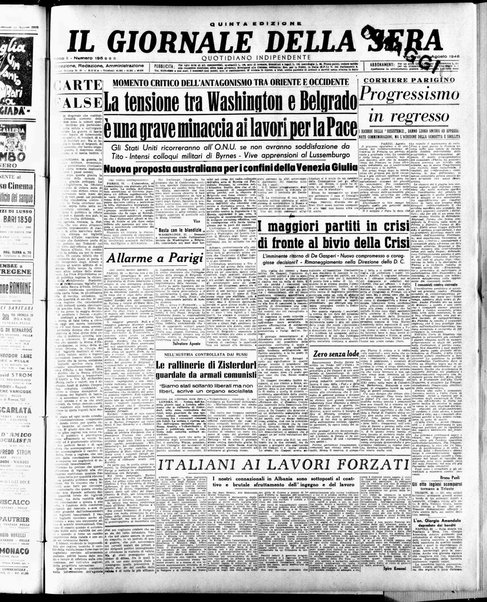 Il giornale della sera : quotidiano indipendente di informazioni