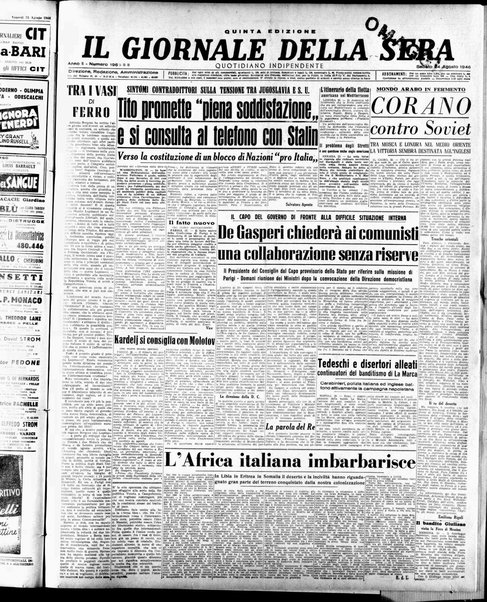 Il giornale della sera : quotidiano indipendente di informazioni