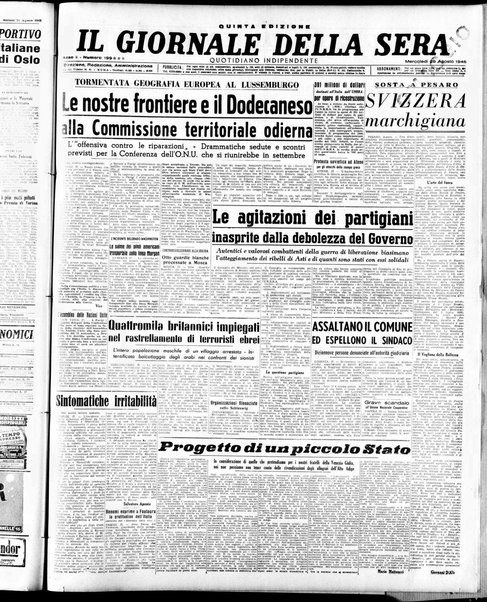 Il giornale della sera : quotidiano indipendente di informazioni