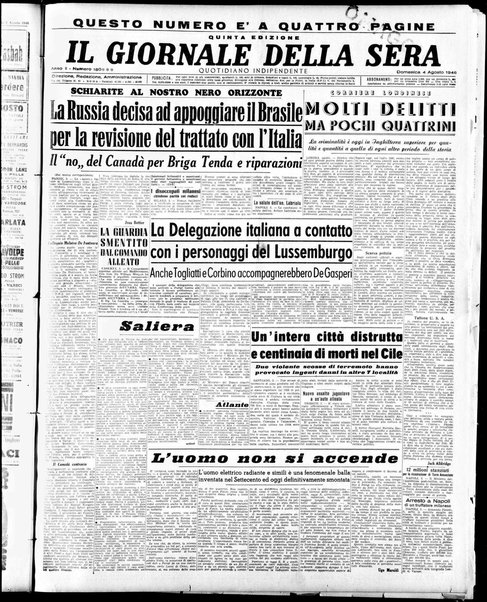 Il giornale della sera : quotidiano indipendente di informazioni