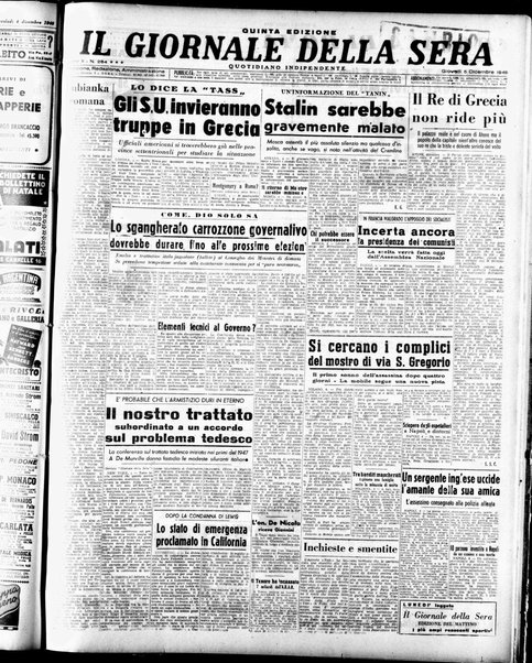 Il giornale della sera : quotidiano indipendente di informazioni