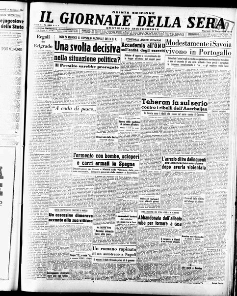 Il giornale della sera : quotidiano indipendente di informazioni