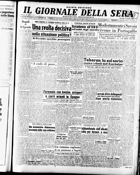 Il giornale della sera : quotidiano indipendente di informazioni