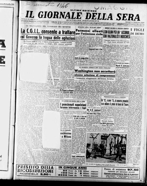 Il giornale della sera : quotidiano indipendente di informazioni