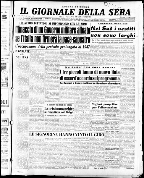 Il giornale della sera : quotidiano indipendente di informazioni