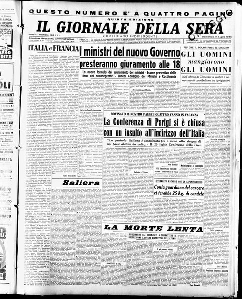 Il giornale della sera : quotidiano indipendente di informazioni