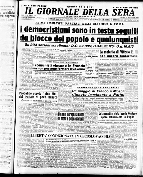 Il giornale della sera : quotidiano indipendente di informazioni